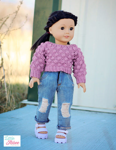 Little Abbee Crochet Bobble Sweater Doll Clothes Crochet Pattern for 18 Inch Dolls Pixie Faire