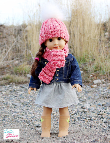 Little Abbee Crochet The Blizzard Hat and Scarf 18" Doll Clothes Crochet Pattern Pixie Faire