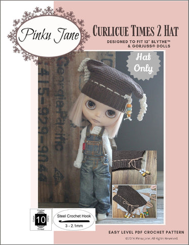 Pinku Jane Crochet Curlicue Times 2 Hat Crochet Pattern For 12" Blythe Dolls and Gorjuss Dolls Pixie Faire