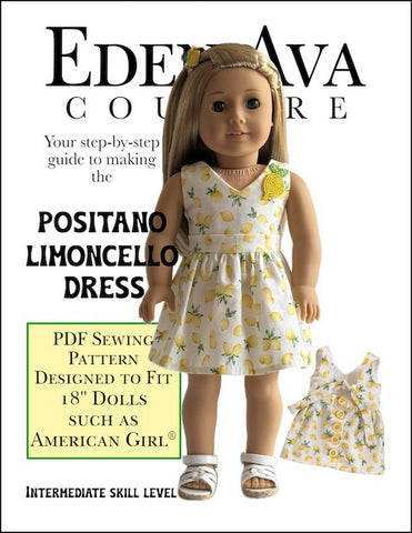 Eden Ava 18 Inch Modern Positano Limoncello Dress 18" Doll Clothes Pattern Pixie Faire