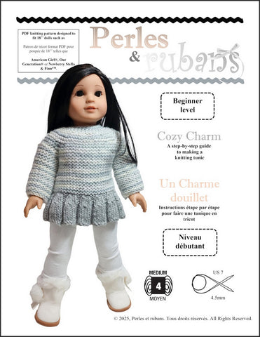 Perles & Rubans Knitting Cozy Charm 18" Doll Clothes Knitting Pattern Pixie Faire