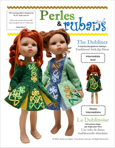 Perles & Rubans Paola Reina The Dubliner Irish Jig Dress Doll Clothes Pattern for 13" Paola Reina Dolls Pixie Faire