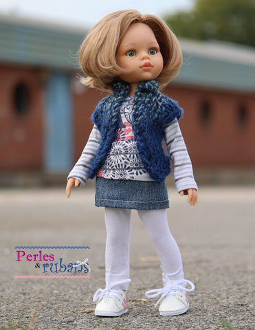 Perles & Rubans Knitting Vest for Chilly Days 13" Doll Clothes Knitting Pattern for Paola Reina Dolls Pixie Faire