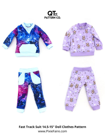 QTπ Pattern Co Ruby Red Fashion Friends Fast Track Suit 14.5-15" Doll Clothes Pattern Pixie Faire