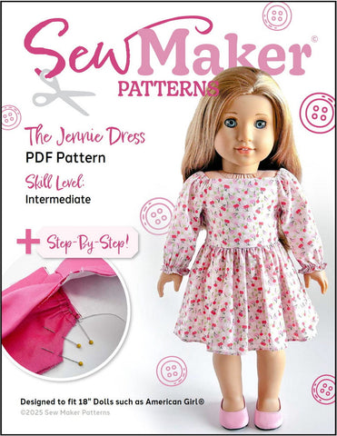 Sew Maker Patterns 18 Inch Modern The Jennie Dress 18" Doll Clothes Pattern Pixie Faire