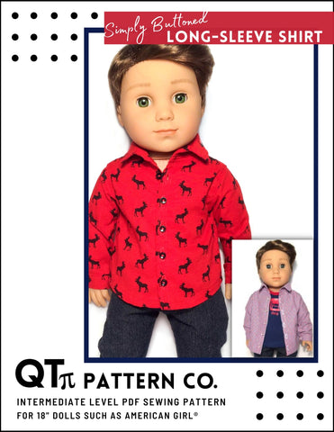 QTπ Pattern Co 18 Inch Modern Simply Buttoned Long Sleeve Shirt 18" Doll Clothes Pattern Pixie Faire