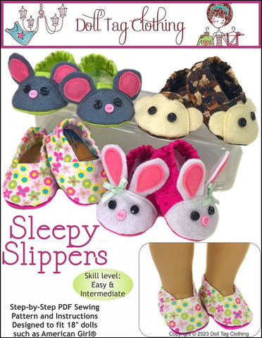 Doll Tag Clothing Shoes Sleepy Slippers 18" Doll Clothes Pattern Pixie Faire
