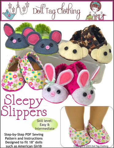 Doll Tag Clothing Shoes Sleepy Slippers 18" Doll Clothes Pattern Pixie Faire
