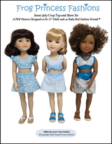 Frog Princess Fashions Ruby Red Fashion Friends Sweet July Crop Top and Skort Set Doll Clothes Pattern For 15" Ruby Red Fashion FriendsĀ® Pixie Faire