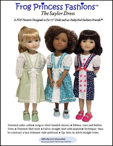 Frog Princess Fashions Ruby Red Fashion Friends The Saylor Dress Doll Clothes Pattern For 15" Ruby Red Fashion Friends⢠Pixie Faire