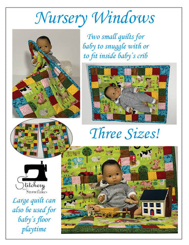 Stitchery By Snowflake 18 Inch Modern Nursery Windows Doll Quilt Pattern for 8" Baby Dolls and 18" Dolls Pixie Faire