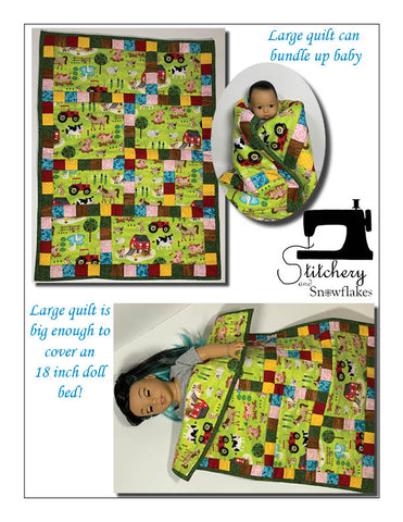 Stitchery By Snowflake 18 Inch Modern Nursery Windows Doll Quilt Pattern for 8" Baby Dolls and 18" Dolls Pixie Faire
