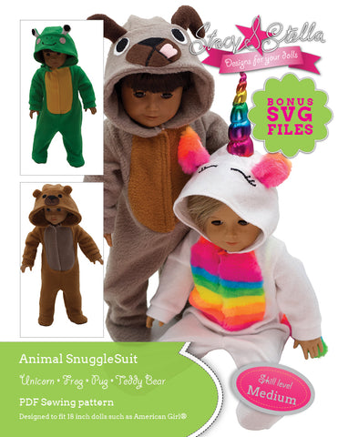 Stacy and Stella 18 Inch Modern Animal SnuggleSuit 18" Doll Clothes Pattern Pixie Faire
