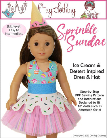 Doll Tag Clothing 18 Inch Modern Sprinkle Sundae Dress 18" Doll Clothes Pattern Pixie Faire