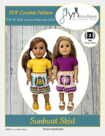 J Lyn Boutique Crochet Sunburst Skirt 18" Doll Clothes Crochet Pattern Pixie Faire