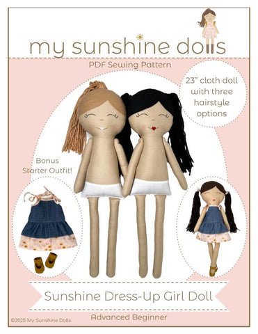 My Sunshine Dolls Cloth doll Sunshine Dress-Up Girl Doll 23" Cloth Doll Pattern Pixie Faire