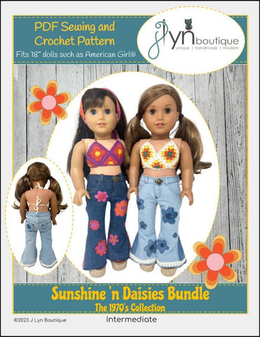 J Lyn Boutique 18 Inch Historical Sunshine 'n Daisies Bundle 18" Doll Clothes Pattern Bundle Pixie Faire