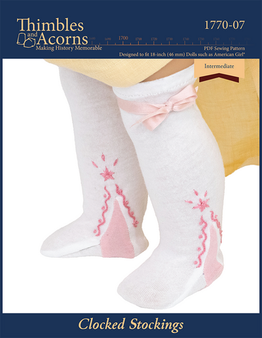 Thimbles and Acorns 18 Inch Historical Clocked Stockings Doll Clothes Pattern For 18" Dolls Pixie Faire