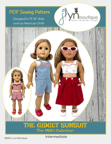 J Lyn Boutique 18 Inch Historical The Gidget Sunsuit 18" Doll Clothes Pattern Pixie Faire