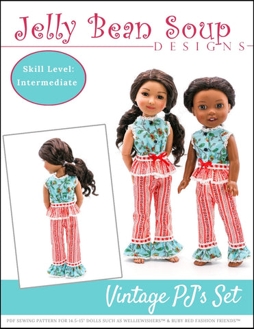 Jelly Bean Soup Designs 18 Inch Modern Vintage PJ's 14.5-15” Doll Clothes Pattern Pixie Faire