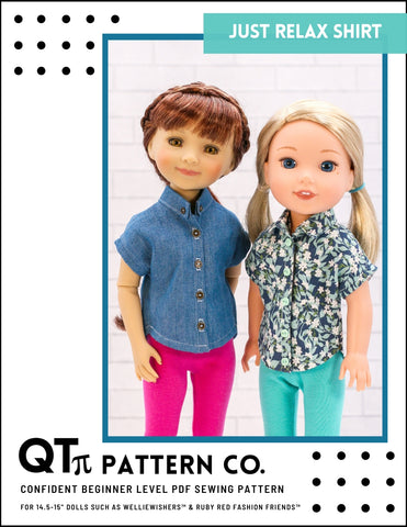 QTπ Pattern Co Ruby Red Fashion Friends Just Relax Shirt 14.5-15" Doll Clothes Pattern Pixie Faire