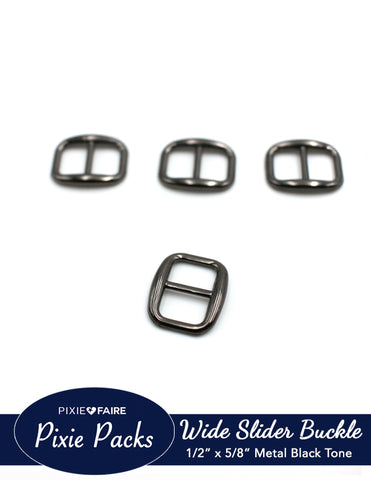 Pixie Faire Pixie Packs Pixie Packs Wide Oval Slider Buckle For 1/2" or 12mm Belt Metal Black Tone Pixie Faire