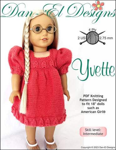 Dan-El Designs Knitting Yvette 18" Doll Clothes Knitting Pattern Pixie Faire