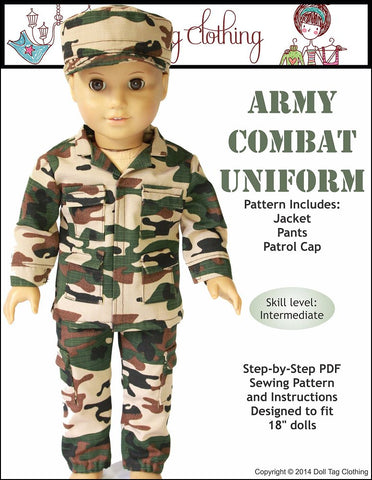 Doll Tag Clothing 18 Inch Modern Army Combat Uniform 18" Doll Clothes Pattern Pixie Faire