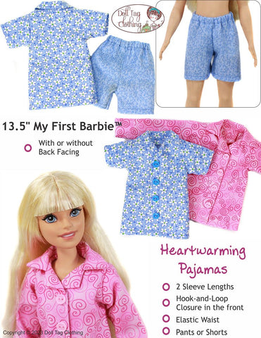 Doll Tag Clothing My First Barbie Heartwarming Pajamas PDF Pattern for 13.5 inch Fashion Dolls such as My First Barbie™ Pixie Faire