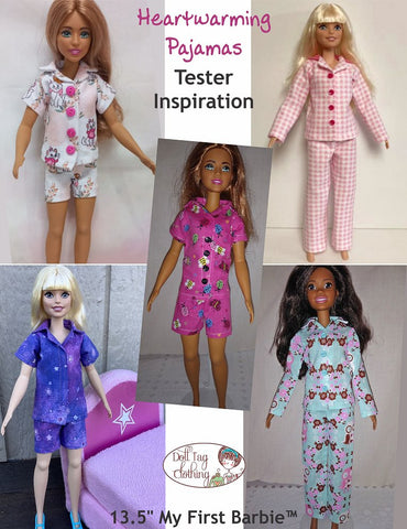 Doll Tag Clothing My First Barbie Heartwarming Pajamas PDF Pattern for 13.5 inch Fashion Dolls such as My First Barbie™ Pixie Faire