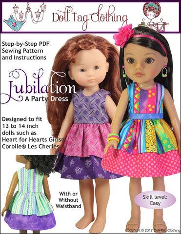 Doll Tag Clothing Ruby Red Fashion Friends Jubilation Party Dress 13 - 14 inch Doll Clothes Pattern Pixie Faire