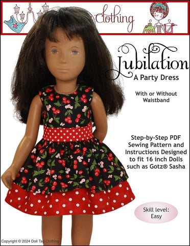 Doll Tag Clothing BFC Ink Jubilation Party Dress Doll Clothes Pattern for 16" Sasha Dolls by Gotz Pixie Faire