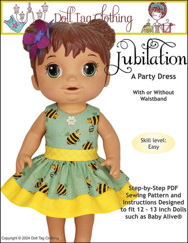 Doll Tag Clothing Baby Alive Doll Jubilation Party Dress Pattern for 12-13" Baby Alive Dolls Pixie Faire