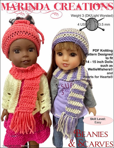 Marinda Creations Knitting Beanies and Scarves 14-15" Doll Clothes Knitting Pattern Pixie Faire