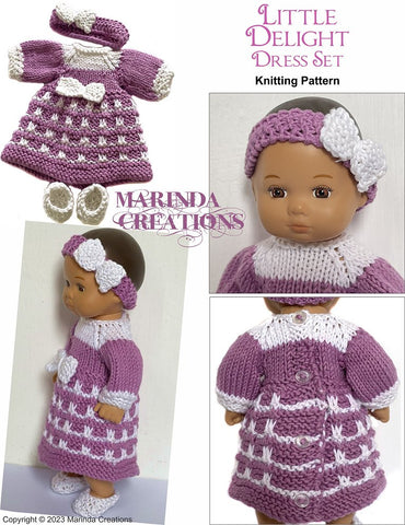Marinda Creations 8" Baby Dolls Little Delight Dress Set 8" Baby Doll Clothes Knitting Pattern Pixie Faire