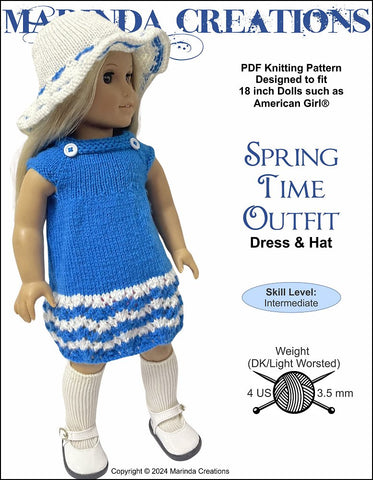 Marinda Creations Knitting Spring Time Outfit Dress and Hat 18" Doll Knitting Pattern Pixie Faire