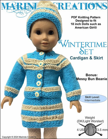 Marinda Creations Knitting Wintertime Skirt Set 18" Doll Clothes Knitting Pattern Pixie Faire