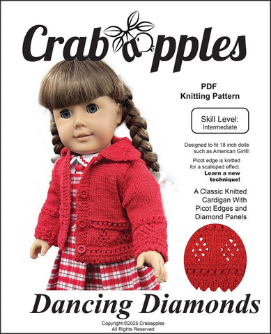 Crabapples Knitting Dancing Diamonds 18" Doll Clothes Knitting Pattern Pixie Faire