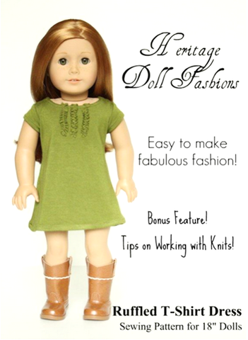 PF House Brand 18 Inch Modern Ruffled T-Shirt Dress 18" Doll Clothes Pattern Pixie Faire