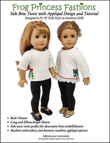 Frog Princess Fashions 18 Inch Modern Side Bow Tunic 18" Doll Clothes Pattern Pixie Faire