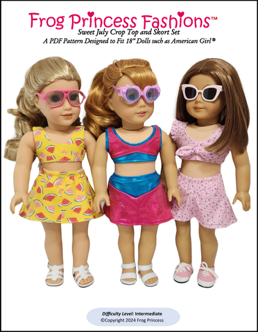 Frog Princess Fashions 18 Inch Modern Sweet July Crop Top and Skort Set 18" Doll Clothes Pattern Pixie Faire