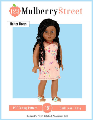 123 Mulberry Street 18 Inch Modern Halter Dress and Top 18" Doll Clothes Pattern Pixie Faire