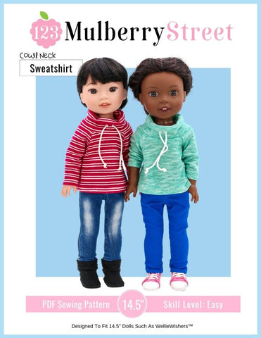 123 Mulberry Street WellieWishers Cowl Neck Sweatshirt 14.5" Doll Clothes Pattern Pixie Faire