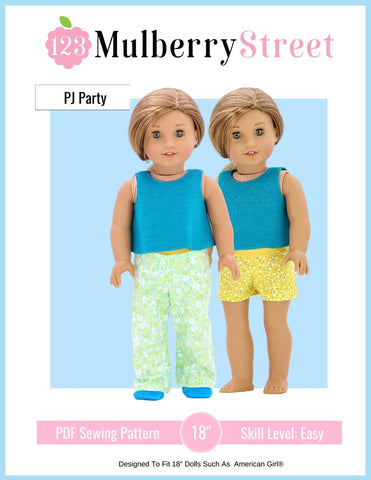 123 Mulberry Street 18 Inch Modern Pj Party Pjs and Slippers 18" Doll Clothes Pattern Pixie Faire