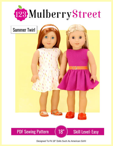 123 Mulberry Street 18 Inch Modern Summer Twirl Dress 18" Doll Clothes Pattern Pixie Faire