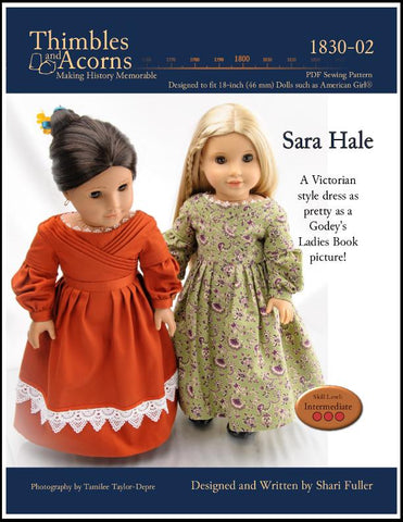 Thimbles and Acorns 18 Inch Historical 1830's Sarah Hale Dress 18" Doll Clothes Pattern Pixie Faire