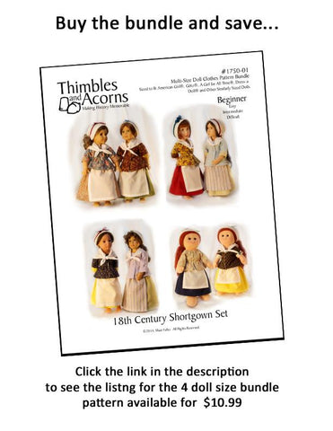 Thimbles and Acorns 18 Inch Historical 18th Century Shortgown Set 18" Doll Clothes Pattern Pixie Faire