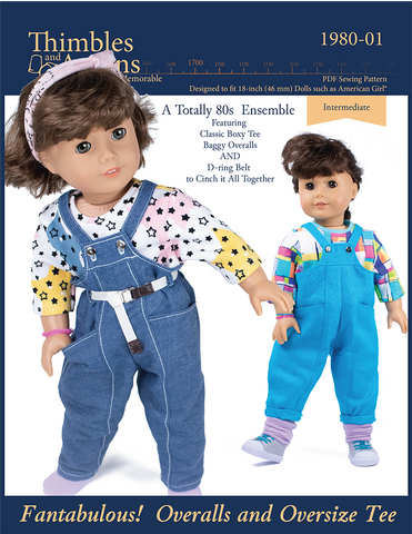 Thimbles and Acorns 18 Inch Historical Fantabulous! Overalls and Oversize Tee 18" Doll Clothes Pattern Pixie Faire