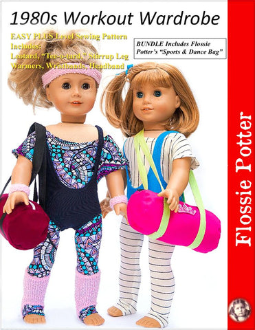 Flossie Potter 18 Inch Historical 1980s Workout Wardrobe Sports Bag Bundle 18" Doll Clothes Pattern Pixie Faire