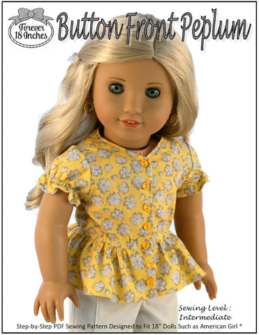 Forever 18 Inches 18 Inch Modern Button Front Peplum 18" Doll Clothes Pixie Faire